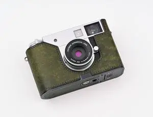 Handmade Genuine Leather Camera Half Case for FUJIFILM X-Half/FUJIFILM X-Half Camera Case - Top Layer Cowhide Body + Metal Base Plate (Matte Green)