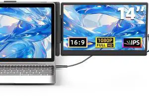 DZVW 14" Laptop Screen Extender  1080P FHD Upgraded Portable Monitor Extension for Laptop 13"-17.3"(Maximum Length:15.9") Plug & Play Type-C/USB-A/HDMI for Wins Mac Linux Chrome