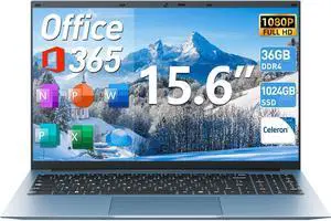 MELIUNA 15.6 Inch Laptops, Laptop Computers with 36GB RAM 128GB EMMC+1024GB SSD, Celeron N5095 Quad-Core, 1 Year Office 365, WiFi 6, 180° Viewing, USB 3.2, HDMI, Type-C, 7000mAh Battery