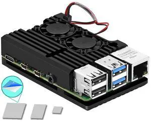 Armor Case for Raspberry Pi 4 - Metal Case with Dual Fan Aluminium Alloy, Pi 4 Heatsink