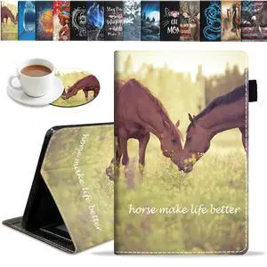 BWOOLL Case for Amazon Fire HD 10 Tablet 10.1 inch (9th/7th Generation, 2019/2017 Release) - Slim Lightweight PU Leather Stand Cover with Auto Wake/Sleep, Horse Theme
