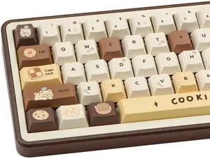 COOMICKEY Brown White PBT Keycaps, Cute Custom Keyboard Keycaps 60 75 100%, Dye Sublimation Kawaii Anime Keycap, 145 Keys Set for Cherry Gateron MX Switches