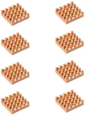 GeeekPi 8PCS Pure Copper Heatsinks 15x15x5mm with Thermal Conductive Adhesive Tape for Electronic Chip Cooling, Compatible with Raspberry/Orange/Rock/Banana Pi/Tinker Board/PCB Board