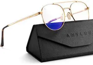 ANYLUV Blue Light Glasses for Men, Circular Frame Single Brow Bridge Design Campus Style Glasses Anti Eyestrain for Screen