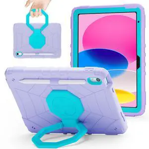 for iPad A16 11th Generation 2025 /iPad 10th Generation Case 2022 10.9 Inch Kids Girls Case with 360° Rotating Kickstand & Handle, Pencil Holder, Shoulder Strap, Durable Shockproof Cover, Purple Blue