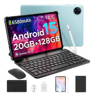 DOOGEE Tab A9 Pro Android 15 Tablet,10 inch Tablet with Keyboard,20GB+128GB/2TB TF,6580mAh Battery,Quad Core Gaming Tablets,2.4/5GHz,Dual Camera with Case,Mouse,Stylus,Split-Screen,Face Unlock-Blue