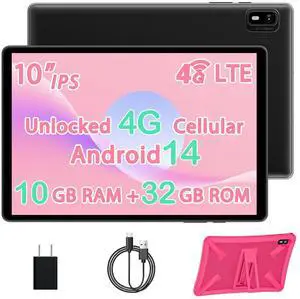 Topsand 10 Inch Tablet Android 14 Tablet with Sim Card Slot Unlocked, 10GB RAM, 32GB ROM, 1TB Expandable, 8MP Camera, 2.4G/5G WiFi, BT5.0, Cellular Tableta with GPS, Protective Case (Pink)