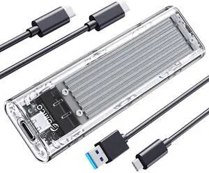 ORICO M.2 NVMe SSD Enclosure, USB 3.2 Gen 2 (10 Gbps), Transparent External Solid State Drive Adapter Enclosure for 2280 2260 2242 2230 PCI-E M2 M-Key SSD, USB Type C Converter Case-TCM2 Silver