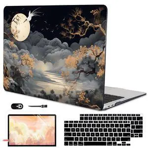 LCMOCICO for MacBook Air 13 inch Case 2021 2020 2019 2018 Release A2337 M1 A2179 A1932 with Touch ID, Crystal Black Pattern Plastic Hard Shell Case Cover for Mac Air 13 M1, Tide Illustration 2
