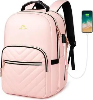 MATEIN Cute Backpack for Girls, Water Resistant School Backpack with Charging Port Fits 15.6 Inch Laptop, Multi-Functional Bookbag for Middle School with USB Charging Port, Gift for Girls, Pink