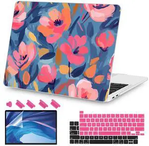 Teryeefi Compatible with M2 M1 MacBook Pro 13 Inch Case A2338 A2289 A2251 A2159 A1989 A1706 A1708 (2024 20203 2022-2016), Hard Shell Case & Keyboard Cover for Mac Pro 13" - W-Abstract Pink Flower