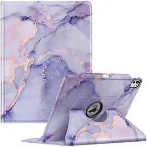 Fintie Rotating Case for iPad Pro 13-inch (M4) 2024 with Pencil Holder - 360 Degree Swiveling Protective Stand Cover with Auto Wake/Sleep, Lilac Marble