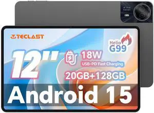 TECLAST T60Pro Tablet, 12'' Android 15 Tablet, 2K Resolution, 20GB+128GB, 8-core Helio G99 for Streaming, 8000mAh/15W Fast Charge, 2.4GHz+5GHz WiFi, GPS, Four Speakers, Widevine L1, 8+13MP