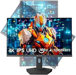 CRUA 27 4K Gaming Monitor, UHD 3840x2160 160Hz IPS Screen, Height/Pivot/Swivel/Tilt Adjustable Vertical Monitor, Support AMD FreeSync, Built-in Speakers, 120% sRGB, PIP/PBP, HDMI 2.1 & DP 1.4-Black