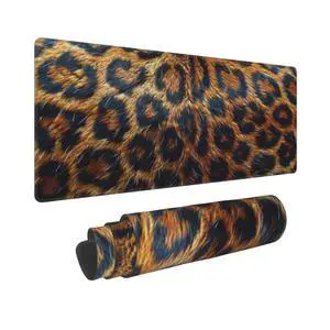 Gaming Mouse Pad, Large Non-Slip Rubber Base Mousepad, Keyboard Mouse Mat, Desk Pad with Stitched Edges, 31.5x11.8inch, Leopard-Skin Pattern