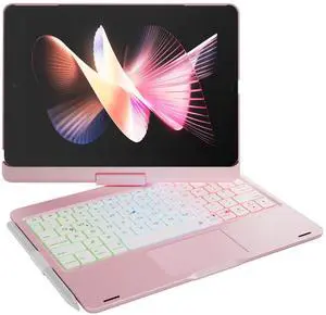 doqo for iPad 9th Generation Case with Keyboard 10.2-inch 2021,Keyboard case for ipad 8th 7th Gen, iPad Air 3,Pro 10.5 with Multi-Touch Trackpad,7 Color Backlight, 360° Rotatable Pink