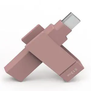 PioData 512GB Apple MFi Certified Flash Drive for iPhone, USB Type-A & Type-C, Photo Stick for iPhone, External Storage for iPad, Mac, PC, Backup Drive, Morandi Pink