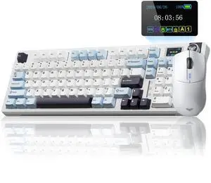 AULA Wireless Keyboard and Mouse Combo, S98 Pro Mechanical Keyboards with Screen & Knob,Tri-Mode Hot Swappable Creamy Keyboard+SC580 Wireless Gaming Mouse White