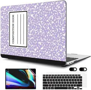 MEEgoodo for MacBook Air 13 inch Case 2021 2020 2019 Released A2337 M1 A2179 A1932 with Touch ID, Plastic Hard Shell Keyboard Cover Compatible with MacBook Air 13 inch Retina, Composition Book Purple