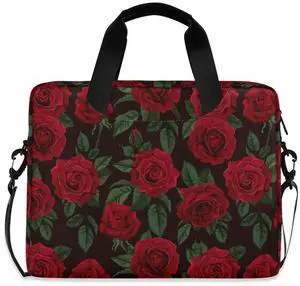 ALAZA Red Rose Flower Floral Laptop Case Bag Sleeve Portable Crossbody Messenger Briefcase w/Strap Handle, 13 14 15.6 inch