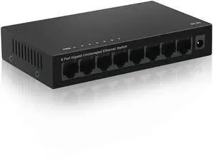 8 Port 1 Gbps Ethernet Network Unmanaged Switch, Plug-and-Play | Multi-Gig 10-100Mbps | Fanless Quiet Metal Internet Switch | Desktop or Wall Mount | 16G Bandwidth