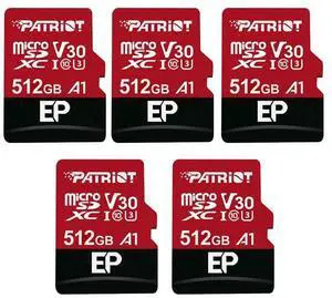 Patriot EP Series 512GB Micro SDXC V30 A1 UHS-I U3 4K UHD Memory Card 5 Pack - PEF512GEP31MCX5