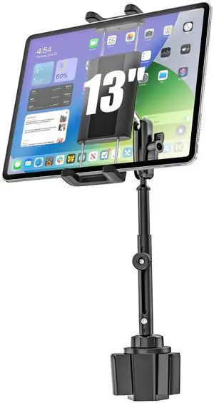 Kolasels iPad Cup Holder Car Mount Heavy Duty [Height Adjust] Metal Long Arm Cup Holder Tablet Mount for Car, Truck, Compatible with 4.7-13" iPad Pro Air Mini, Galaxy Tab, iPhone, Cell Phone