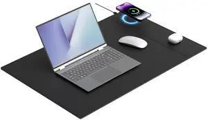 Magnetic Mouse Pad with Wireless Charging, 23.4'' x 15.6'' Extra Large Desk Pad, Waterproof and Scratch-Resistant Mousepad, Charcoal Black Computer Mouse Mat for MacBook, PC, Laptop
