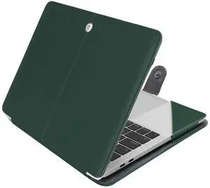 MOSISO Case Compatible with MacBook Air 13.6 inch M4 M3 M2 2025-2022 /Air 13 M1 2022-2018 /Pro 13 inch M2 M1 2025-2016, PU Leather Portfolio Protective Stand Cover, Deep Teal