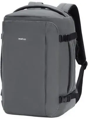 ECOHUB 40L Carry-On Travel Backpack, TSA-Friendly, Anti-Theft Water-Resistant Lightweight with 17.3 Laptop Compartment, Durable PFAS-Free Rucksack, Grey