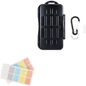 JJC SD Micro SD CF Memory Card Case Holder for 6 CF Card 12 SD Card & 18 Micro SD Card with 120-Count SD Card Label Sticker