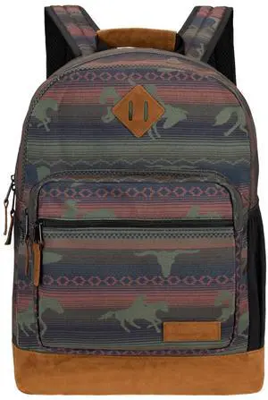 Wrangler Yellowstone Sturdy Backpack for Travel Classic Logo Water Resistant Casual Daypack for Travel with Padded Laptop Notebook Sleeve (Burgandy Patterned)