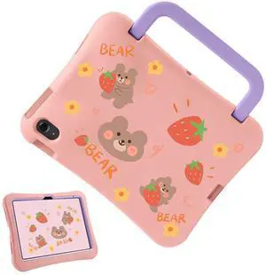 Cute Kids Case for iPad (A16) 11th Gen 11" 2025 / 10th Gen 10.9" 2022, Lightweight Shockproof Cover with Handle & Stand, Child-Friendly Protective Case for iPad 11/10 Gen(Pink Bear)