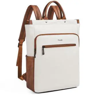 Leather Laptop Backpack for Women, Travel Backpack Purse Fits 15.6 Inch Laptop, Casual Daypack with Laptop Compartment for Teachers College Work Business Nurse Weekender, Beige Brown