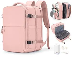 Vacuum Travel Backpack with Air Pump Expandable AirVacpack Backpack With Vacuum Seal Bag Business Laptop Backpacks for Women Men Air Compression System Carry-On Suitcase Luggage Pink