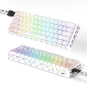 BOYI H60Pro Hollow Aluminum Rapid Trigger Magnetic Switch Keyboard,Hall Effect 8K Polling Rate RGB 60% Wired Compact 0.01mm Adjustable Actuation Gaming Keyboard(White Crystal Jelly Keycaps)