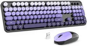 MOFII Wireless Keyboard and Mouse Combo, 2.4GHz Retro Typewriter Keyboard Full Size, Cute Wireless Mice, USB Dongle Plug and Play, for Laptop, PC, Desktop, Windows (Black Purple Gradient Color)