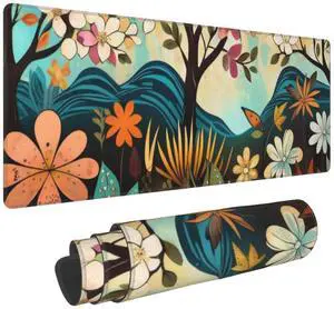 Gaming Mouse Pad, Large Non-Slip Rubber Base Mousepad, Keyboard Mouse Mat, Desk Pad with Stitched Edges, 31.5x11.9inch,Flower Tree