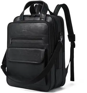 Shrrie Laptop Backpack for Women and Men, 15.6 Inch Vegan Leather Computer Backpack Professional Water-Resistant Casual Daypack for Work Business College Travel Office,Two-toned Black