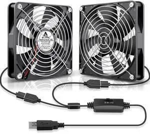 GDSTIME Dual 140mm USB Fan with Speed Control, 5V Powered DC Brushless PC Computer Case Cooling Fans with 2 in 1 USB Cable for AV Receiver DVR PlayStation Computer Home Theater Cabinet Cooling
