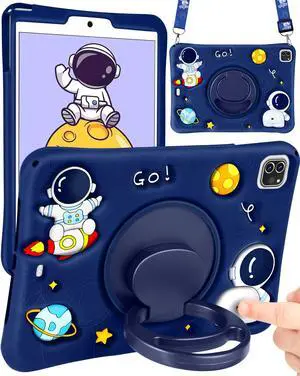 Wazzasoft for iPad Air 5th/4th Generation Case/Pro 11 Case Boys Cute Astronaut Cover Kawaii 3D Cartoon Spacemen with Rotating Handle Stand+Strap Silicone Funda for Apple iPad Air Cases 5/4 Gen, Pro 11