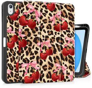 May Chen for iPad (A16) 11th Generation Case 11 Inch 2025, iPad 10th Gen Case 2022 10.9 inch, Trifold Stand with Auto Wake/Sleep Soft TPU Protective Stand Back Cover, Cherry & Cheetah