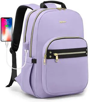 Laptop Backpack for Women Girls Bookbag - 15.6 Inch Cute School Backpacks with USB Charging Port for Teen Students College Nurse Book Bag Work Teacher Back Pack Waterproof Casual Travel Daypack Purple