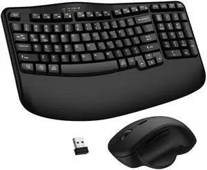 Wireless Keyboard and Mouse Combo, 2.4G Wave Keys Ergonomic Keyboard with Wrist Rest and 3 Level DPI Advanced Wireless Ergonomic Mouse, Natural Typing for Windows, Mac OS Desktop Laptop