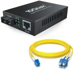 Gigabit Ethernet Media Converter and OS2 SC to LC Duplex Fiber Patch Cable 12-Meter