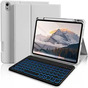 kenke for iPad 11/10th Gen Case with Keyboard 11/10.9 inch 2025 A16/2022, Detachable Wireless Upgrade 1 Step BT Connection with Right Side Pencil Holder, Backlit Black Circular Keycaps (Gray
