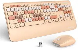 GEEZER Wireless Keyboard and Mouse Combo Milk Tea Color, 106 Keys Less Noise Full-Size 2.4G Ultra-Slim Colorful Keyboards with Palm Rest, One USB Nano Receiver for Windows/Mac/Laptop/PC
