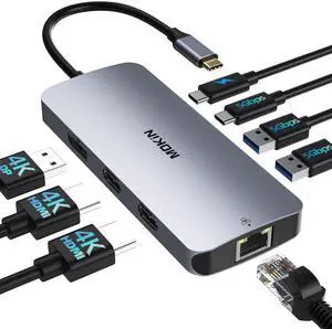 Docking Station for 3 Monitors, 8 in 1 USB C Docking Station Dual HDMI, Triple 4K Display with 2 HDMI and 1 Displayport, 1 Gbps Ethernet, 100W PD Charging, 3 USB 3.0 Ports for HP, Lenovo (Grey)