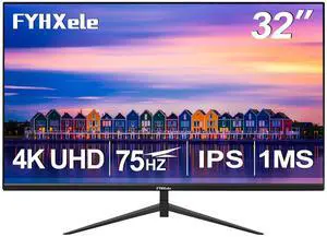 32 Inch 4K UHD 3840 * 2160 Computer Monitor 75hz 1MS, IPS Monitor for Design, Casual Gaming, Work, Ultra-Slim Bezel Monitor Support Adaptive-Sync,100% sRGB,HDR,2X DP & 2X HDMI, VESA 100 * 100mm