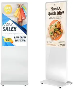 QIXZOCV MWE 37 Inch Digital Signage Displays, LCD Screen Advertising Kiosk with Custom Service, Indoor Floor Standing Commercial Totem, Android System Vertical Poster with Auto Media Player-White